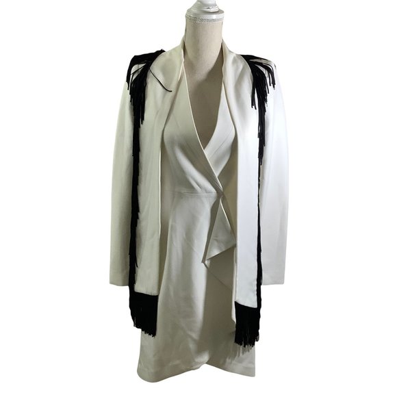 BCBGMaxAzria Jackets & Blazers - BCBGMAXAZRIA Off-White Paola Tassels Trim Blazer Long Size XXS
